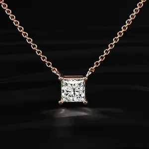 <b>D</b>-E Color VVS-VS Clarity Princess Cut Solitaire Diamond <b>Necklace</b> Pendent Diamond Chain <b>Necklace</b> Sparkle Premium <b>Necklace</b> Pendent - Product Image 1