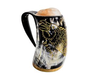 High Quality Viking Shining Buffalo Horn <b>Mug</b> Classic Style with Carved Handle for Wine Beer or Drinks - Product Image 1