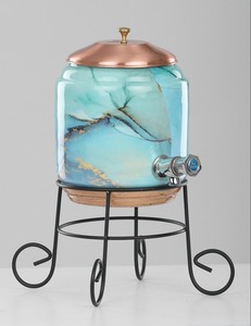 Antique Diamond Decorative Pure Copper Water <b>Dispenser</b> with Tap and Stand Traditional Copper <b>Drink</b> Server Storage Pot with Cover - Product Image 3