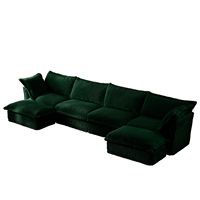 Canapé sectionnel en forme de U en velours côtelé vert 4 places large siège profond doux et confortable 'Cloud Couch' Design plusieurs grands oreillers salon