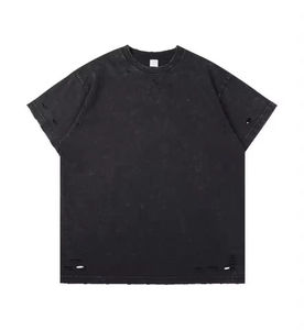 เสื้อยืดคอกลมแขนสั้นสีดำทรงโอเวอร์ไซส์สำหรับผู้ชาย ผ้าฝ้ายถัก 100% พิมพ์ลายซิลค์สกรีน ผ้ากันยับ ระบายอากาศได้ดี - Product Image 4
