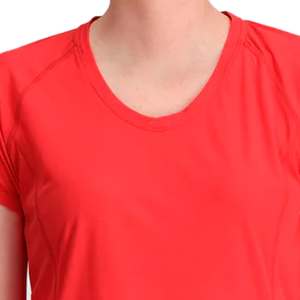 <b>Red</b> V-Neck Short Sleeve T-Shirt for Women Jersey Anti-Pilling Quick Dry Cotton Casual Style Logo Front Solid Color Adult Size - Product Image 5