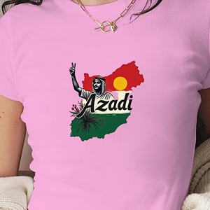 Camiseta corta de moda para mujer Azadi con signo de paz y mapa - Product Image 3