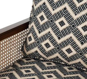 Sillón de madera moderno de mediados de siglo con respaldo de mimbre y tapicería geométrica, silla de sala de estar con estructura de madera maciza hecha a mano - Product Image 6
