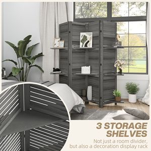 Divisorio per Stanza in Legno a 4 Pannelli, Alto 67 Pollici, Portatile, con 3 Ripiani Espositivi Pieghevoli per Camera da Letto - Product Image 4