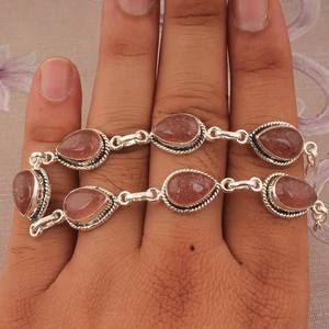 Pulsera de Cuarzo Cereza Hecha a Mano, Plata de Ley 925, Joyería con Gema de Pera, Pulsera de Cristal Rojo Natural, Regalo para Mujer - Product Image 5