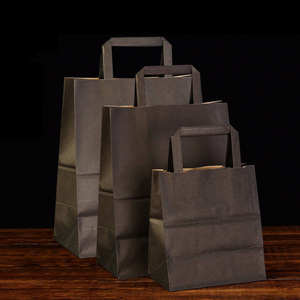 Bolsas de papel kraft negras impresas con su propio logotipo, diseño personalizado al por mayor, para alimentos y procesamiento, bolsa de papel reciclado de lujo. - Product Image 1