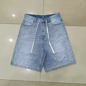 Service OEM de haute qualité, jean tendance pour homme, respirant, style hip-hop, 100% coton, vintage, déchiré, avec strass, séchage rapide - Product Image 3