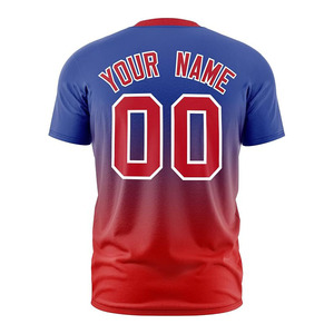 เสื้อเบสบอลแบบซับลิเมชั่นสั่งทำพิเศษสำหรับผู้ชาย แขนสั้น คอปกเบสบอล ระบายเหงื่อได้ดี สีไล่ระดับ แดง-น้ำเงิน 100% สำหรับเล่นกีฬา - Product Image 2