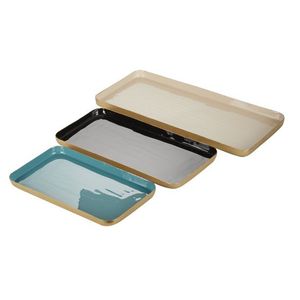 Plateau de service rectangulaire de luxe en aluminium et acier, écologique, avec poignées, design décoratif minimaliste, emballage individuel - Product Image 1