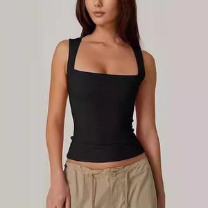 Débardeur gris sans col pour femme, en coton/fibre de bambou tissé uni, respirant, séchage rapide, écologique, décontracté, longueur standard - Product Image 4