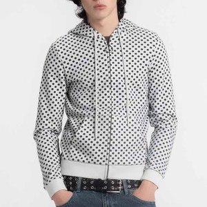 Sweat-shirt à capuche à pois pour femme, manches longues, en coton tricoté, fermeture éclair sur le devant, vêtement décontracté d'automne, avec appliqué - Product Image 1