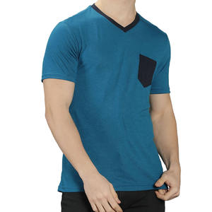 T-shirt décontracté à col en V pour homme, 100 % coton, coupe ample, streetwear, manches courtes, couleur contrastante, avec logo personnalisé – Fournisseur OEM ODM - Product Image 6