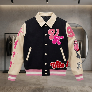 Veste universitaire Vilebrequin pour homme, noir et rose, avec logo brodé, style streetwear, coupe classique, col rabattu, pour l'automne - Product Image 2