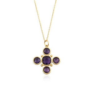 Collier pendentif de créateur en améthyste violette taillée en chevron, avec chaîne en laiton plaqué or 18 carats - Product Image 1