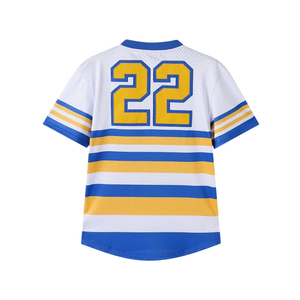 เสื้อเบสบอล SGRHO สีขาว น้ำเงิน ทอง ลายทางตัวอักษรกรีก ปี 1922 แขนสั้น คอวี สำหรับชมรม วิทยาลัย ทีมกีฬา - Product Image 2