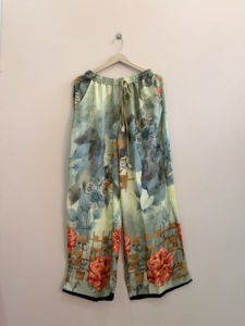 Indian Handmade Silk Straight <b>Trouser</b> Vintage Tie Dye <b>Elastic</b> <b>Waist</b> Soft and Comfy Pants - Product Image 1
