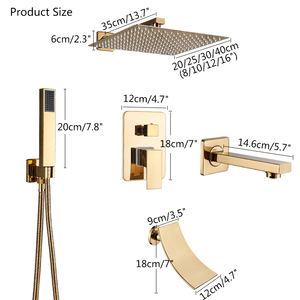 Set Doccia a Incasso in Ottone Spazzolato Oro Lusso, <span class=keywords><strong>Miscelatore</strong></span> Doccia a 2/3 Vie Caldo/Freddo con Effetto Pioggia per Hotel, Ingrosso e OEM - Product Image 6
