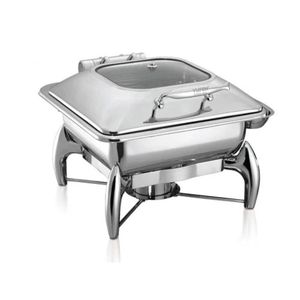 Stainless Steel <b>Square</b> Half Glass Chafing Dish Laser Cutting with W/Diamond Legs, Capacity: 6 Litre - Product Image 1