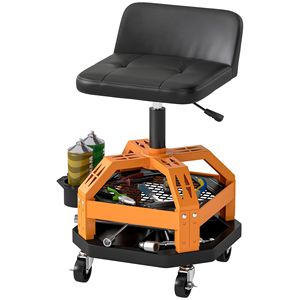 Tabouret roulant jaune pour garage, capacité 300 LBS, avec roues à 360 degrés et plateau à outils, hauteur réglable, support pour mécanicien - Product Image 1