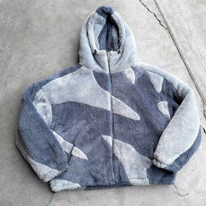 Chaqueta de calle unisex Y2K de otoño-invierno con capucha y cremallera, de lana de cordero y poliéster, estilo patchwork, oversize, venta al por mayor - Product Image 5