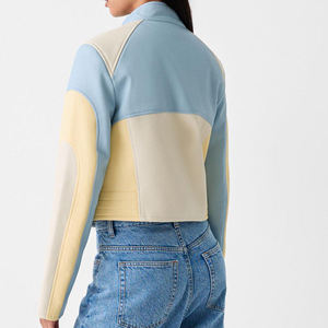 Women’s Cropped Motorcycle Bomber Jacket OEM Custom Genuine Leather & Satin PU with Embroidery and Printed Design - Product Image 5