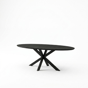 Mesa de Comedor Moderna Ovalada de Madera Maciza Negra con Patas Cruzadas Tipo Araña, Mueble Contemporáneo para Cocina o Comedor, Mesa Central Grande - Product Image 1