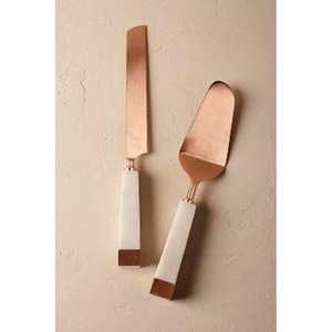Rose Gold Stainless Steel <b>Cheese</b> Knives <b>Set</b> (2 Piece) White Marble Handle Charcuterie Spreader Tableware Wholesale Custom Party - Product Image 1