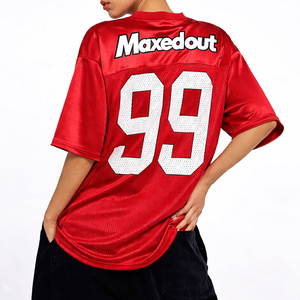 Camiseta de Fútbol Americano Roja de Malla para Mujer, Talla Grande, 230 GSM, Poliéster, Impresión de Número Personalizada, Ropa Deportiva, Servicio OEM, EE. UU. - Product Image 4