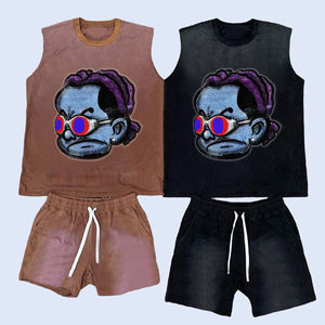 Ensemble de survêtement deux pièces vintage personnalisé 2026 pour homme : T-shirt et short délavés à l'acide avec impression sérigraphiée - Product Image 6