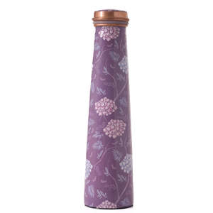 Purple Floral Pattern Metal <b>Water</b> <b>Bottle</b> with Copper Lid Portable Travel Drinkware Reusable Eco-Friendly - Product Image 1