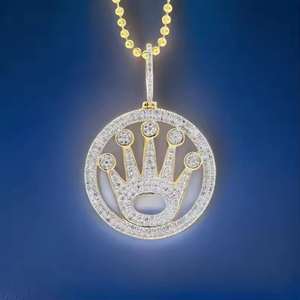 Pendentif Moissanite authentique en forme de couronne, serti clos, en argent sterling 925, unisexe, bijoux de fête Hip Hop - Product Image 1