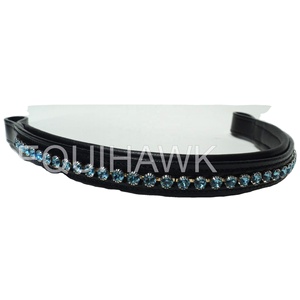 Bandeau de tête en cuir véritable de luxe fait à la main avec des cristaux de designer uniques, fourni directement d'Inde - Bandeau de tête pour l'équitation - Product Image 1