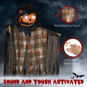 Decorazione di Halloween da Esterno a Forma di Zucca Fantasma a Grandezza Naturale da 1,8 Metri con Occhi Luminosi e Suoni Spaventosi Attivati dal Suono - Product Image 6