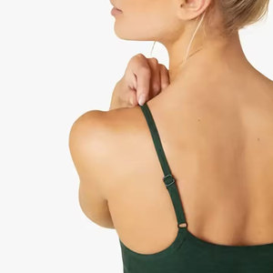 Combinaison de yoga pour femme, vert foncé, taille haute, bretelles spaghetti, sans manches, couleur unie, coupe ajustée, longueur intégrale, respirante - Product Image 6