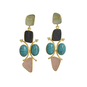 Boucles d'oreilles pendantes multi-pierres plaquées or Laxmi Jewelers, collection tendance, bijoux de mode semi-précieux, excellente qualité, pour les soirées - Product Image 1