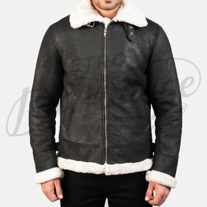 Chaqueta de Aviador de Cuero Negra Premium para Hombre, Forrada con Piel Sintética Blanca Cálida, Chaqueta de Motero de Piel de Oveja, Prenda Exterior Elegante para Invierno - Product Image 3