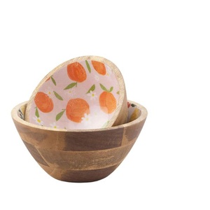 Classic Design Acacia Wooden Bowl Dining Table Decorative <b>Sticker</b> Enamel Printed Wooden Serving Bowl Best Selling - Product Image 3