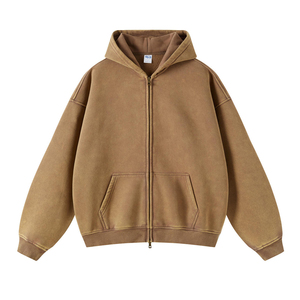 Sweat-shirt unisexe à capuche zippé en polaire vert olive, coupe classique, couleur unie, poche avant, style décontracté streetwear, tricoté, pour l'hiver, 370g - Product Image 6