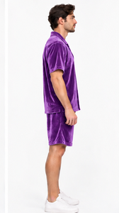 premium <b>velvet</b> summer clothing short sleeve <b>shirt</b> matching shorts soft relaxed fit wholesale unisex <b>velvet</b> <b>shirt</b> and short - Product Image 3