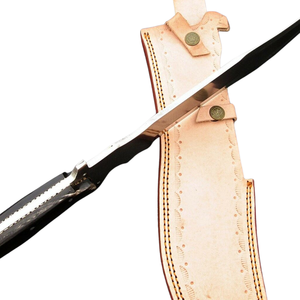 Cuchillos Bowie de Acero D2 Hechos a Mano con Mango de Cuerno de Búfalo Negro, Hoja Curva Pulida, Funda de Cuero, para Caza al Aire Libre - Product Image 5