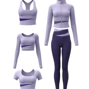 Conjunto de Yoga Reversible de Cinco Piezas, Cintura Alta, Moldeador, para Entrenamiento, con Logotipo Personalizado, Parte Delantera Sólida, Secado Rápido, Cuello en V, Largo Completo - Product Image 4