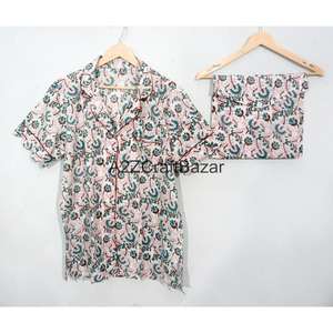 ชุดนอนแขนสั้นผ้าฝ้ายพิมพ์ลายดอกไม้หรูหรา ทำมือ 100% นุ่มสบาย ระบายอากาศได้ดี สำหรับฤดูใบไม้ร่วง/ฤดูหนาว เหมาะสำหรับใช้ในบ้านและโรงแรม - Product Image 2