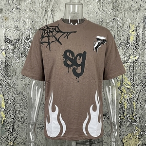 Streetwear Men's T-<b>Shirt</b> Short Sleeve O-Neck Knitted Dripping Print Hand-Painted <b>Flame</b> Pattern Regular Fit - Product Image 6