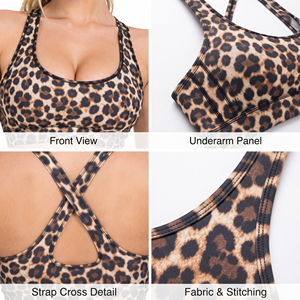 Soutien-gorge de sport pour femme imprimé léopard, croisé, pour yoga et entraînement, haut court, soutien-gorge de fitness à compression, soutien-gorge de yoga - Product Image 6