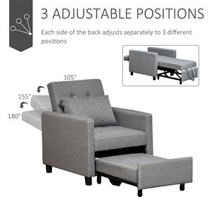 Grey Convertible Chair <b>Bed</b> Multi-Functional Adjustable Backrest Ottoman Extendable Foldable <b>Storage</b> Convertible <b>Sofa</b> <b>Bed</b> - Product Image 5