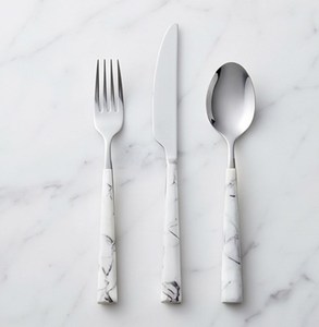 Ensemble de couverts minimalistes en acier inoxydable avec manche en céramique, finition poli miroir, compatibles lave-vaisselle, pour mariage et repas - Product Image 1