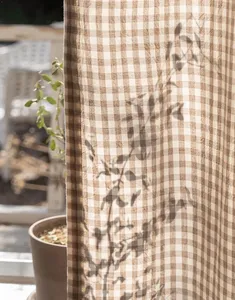 Plaid Brown <strong>Gingham</strong> Modern Checkered Panel Cotton Linen Window Drapes Eco-Friendly Customizable French Window <strong>Curtains</strong> Living - Product Image 4