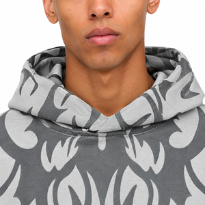 <b>Men</b>’s <b>Grey</b> Tribal Print <b>Hoodie</b> Tracksuit Set with Oversized Sweatpants and Streetwear Style - Product Image 5