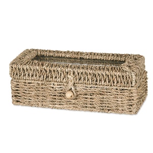 Boîte de rangement de bijoux en jonc de mer tissé de taille personnalisée en gros avec miroir en forme de rectangle décoration de la maison de Viettimecraft - Product Image 3